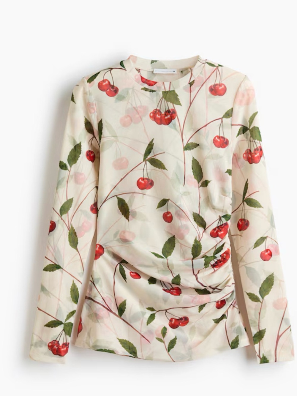 Cream Cherry-Print Long-Sleeve Tee size S